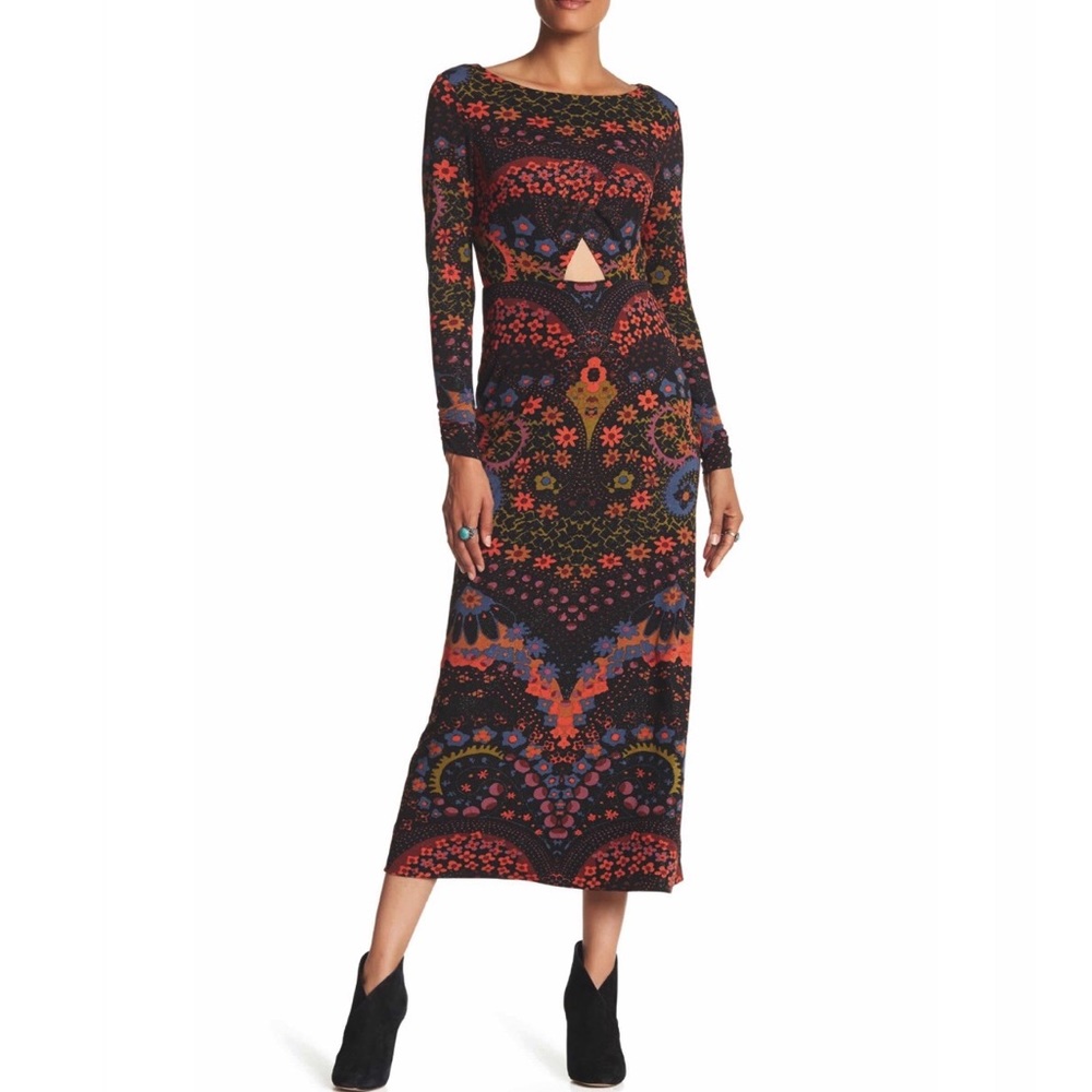 Free People Far Out Black Combo Maxi Dress Size: L